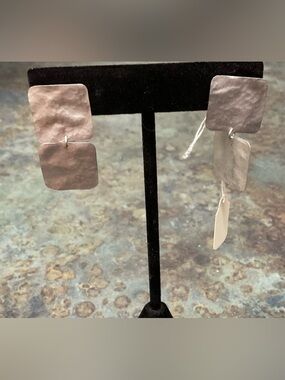 Hammered Silver-Tone Square Drop Earrings